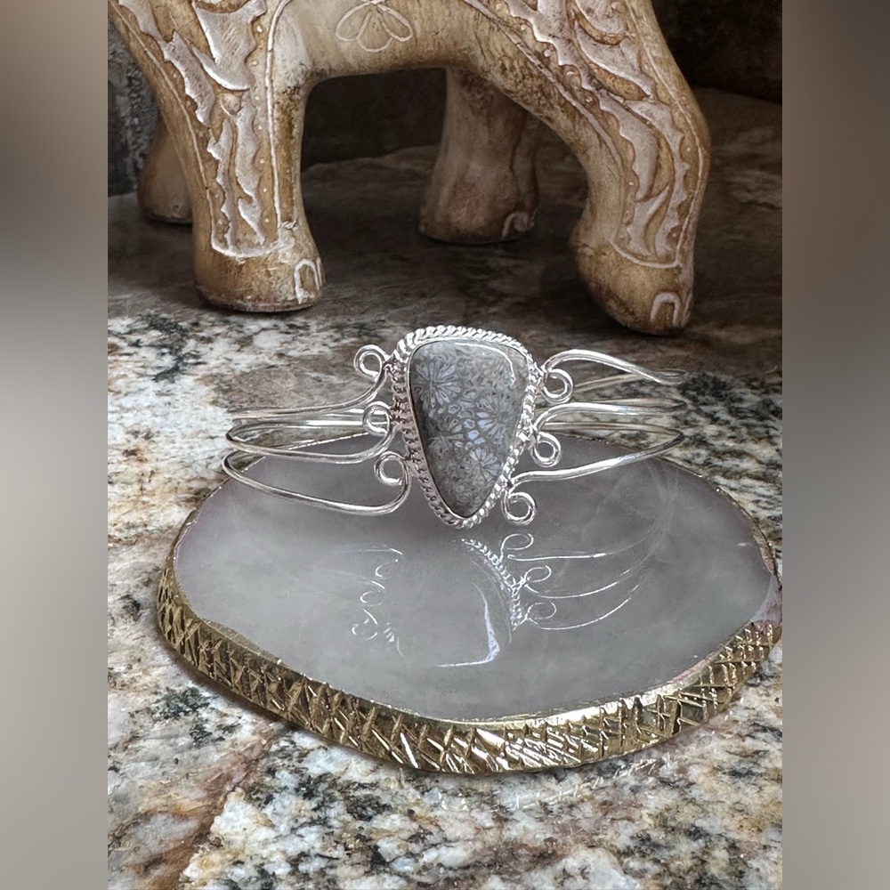Hand Crafted Silver Bracelet with Gray Stone